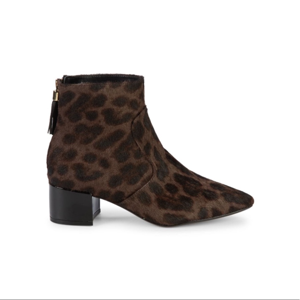 Karl Lagerfeld Maude Leopard Animal Print Cow Hair Booties 38